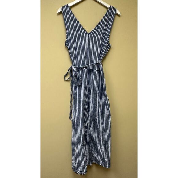 BeachLunchLounge Blue White Striped Linen Blend Cropped Wide Leg Jumpsuit Size M - Picture 3 of 15